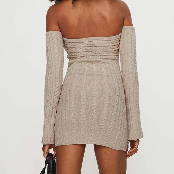 Princess Polly Bayard Off The Shoulder Knit Mini Dress Beige - Picture 2 of 3